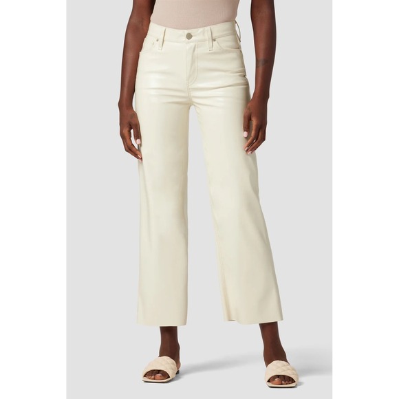 Hudson Jeans Denim - HUDSON Rosie High Rise Patent Egret Faux Leather Cropped Wide‎ Leg Pants Size 27